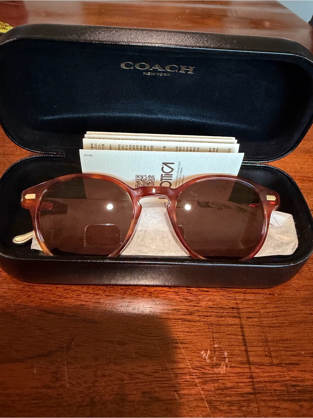 Coach Caramel Tortoise Round Sunglasses with Brown Lenses
